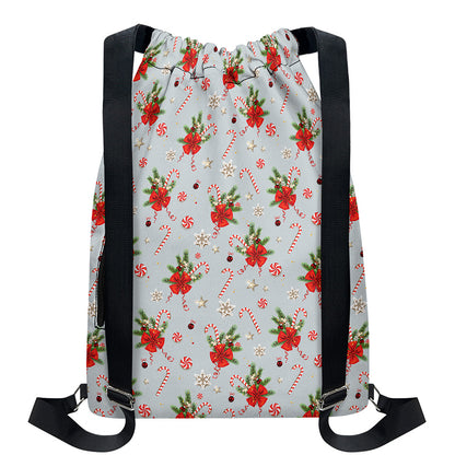 Christmas Winter Holiday Pattern Print Drawstring Backpack