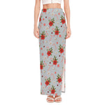 Christmas Winter Holiday Pattern Print High Slit Maxi Skirt