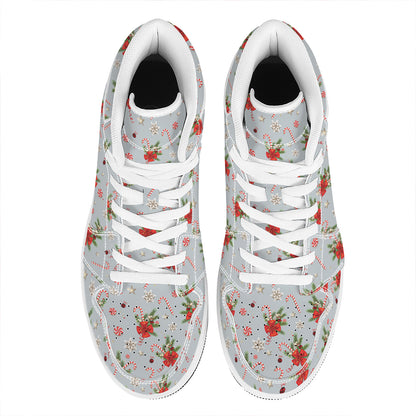 Christmas Winter Holiday Pattern Print High Top Leather Sneakers