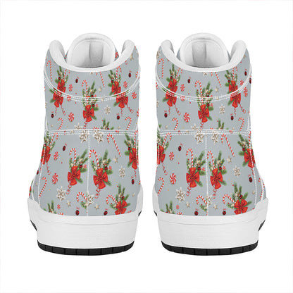 Christmas Winter Holiday Pattern Print High Top Leather Sneakers