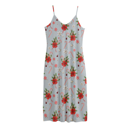 Christmas Winter Holiday Pattern Print Jersey Midi Cami Dress