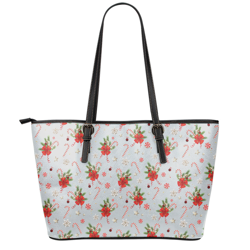 Christmas Winter Holiday Pattern Print Leather Tote Bag
