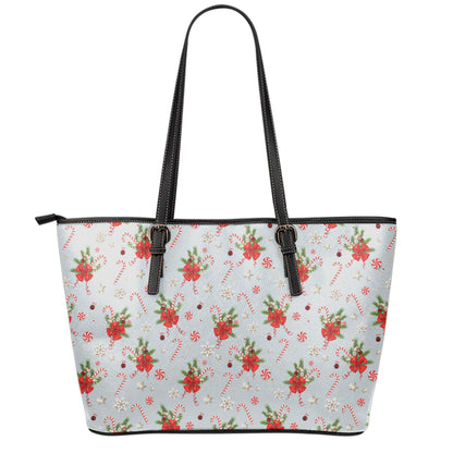Christmas Winter Holiday Pattern Print Leather Tote Bag
