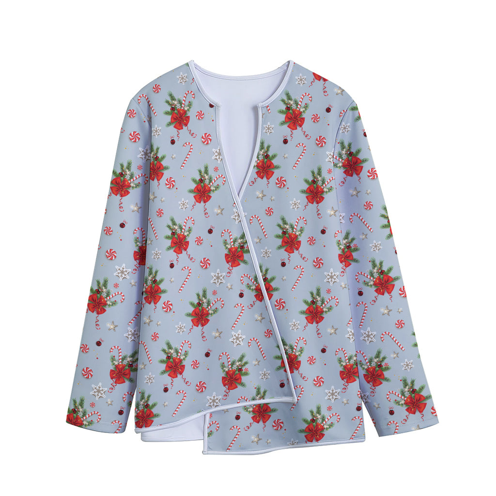 Christmas Winter Holiday Pattern Print Long Sleeve Short Coat