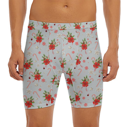 Christmas Winter Holiday Pattern Print Men's Long Boxer Briefs