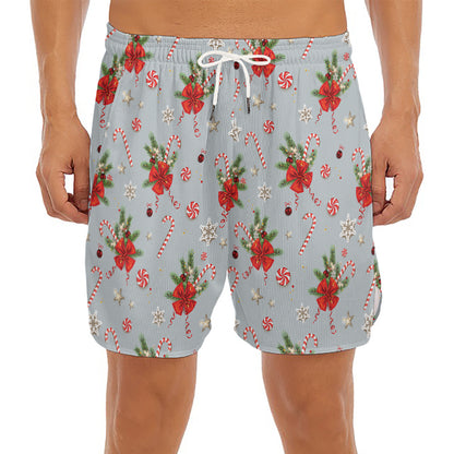 Christmas Winter Holiday Pattern Print Men's Split Running Shorts