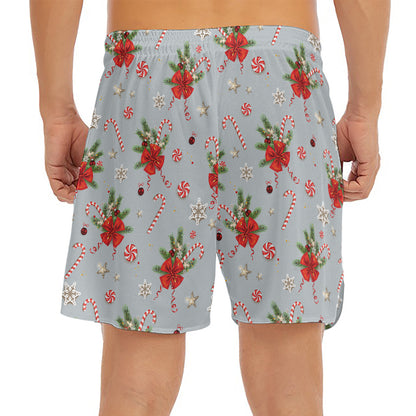 Christmas Winter Holiday Pattern Print Men's Split Running Shorts