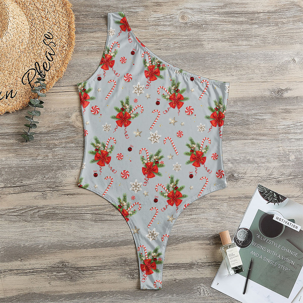 Christmas Winter Holiday Pattern Print One Shoulder Bodysuit