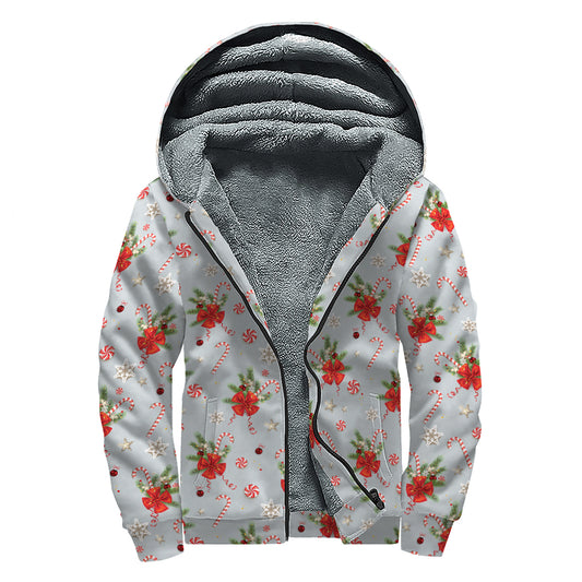 Christmas Winter Holiday Pattern Print Sherpa Lined Zip Up Hoodie