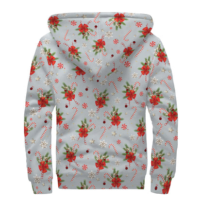 Christmas Winter Holiday Pattern Print Sherpa Lined Zip Up Hoodie