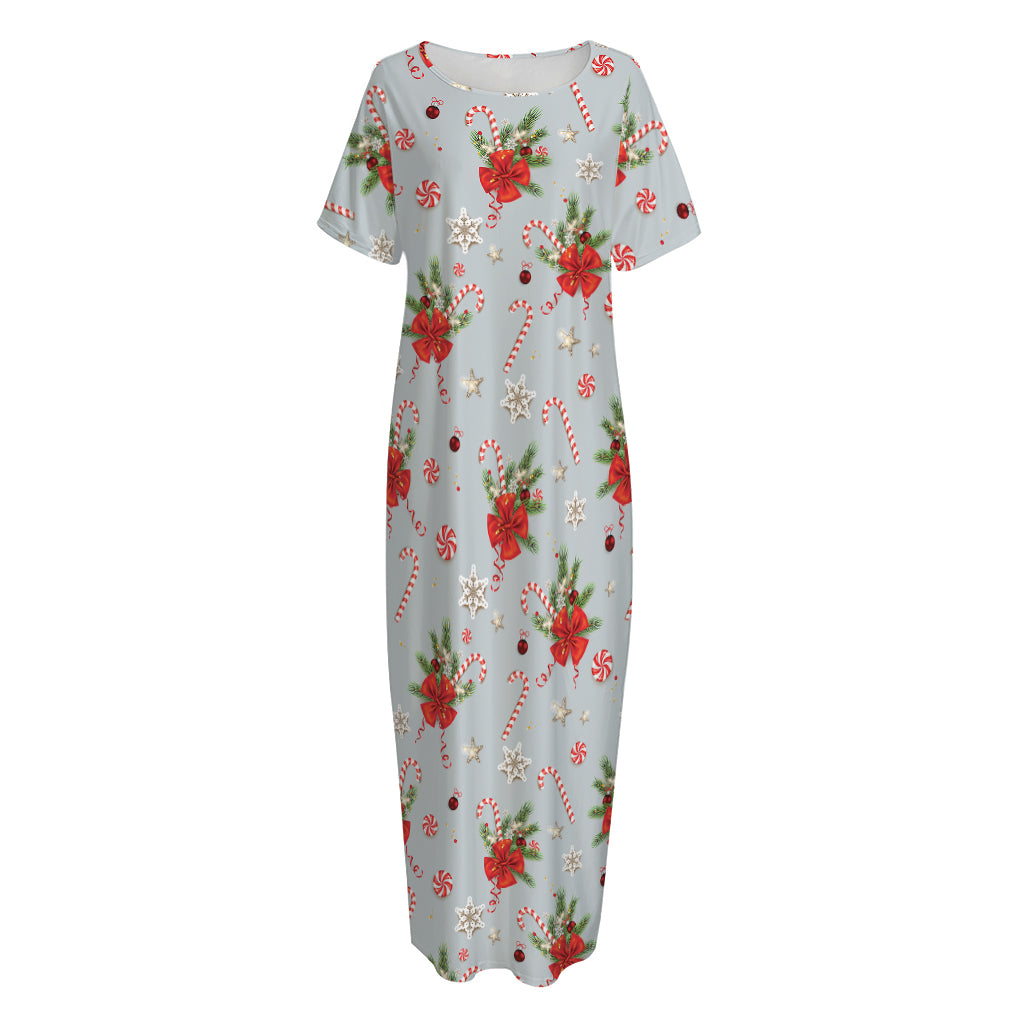 Christmas Winter Holiday Pattern Print Short Sleeve Long Nightdress