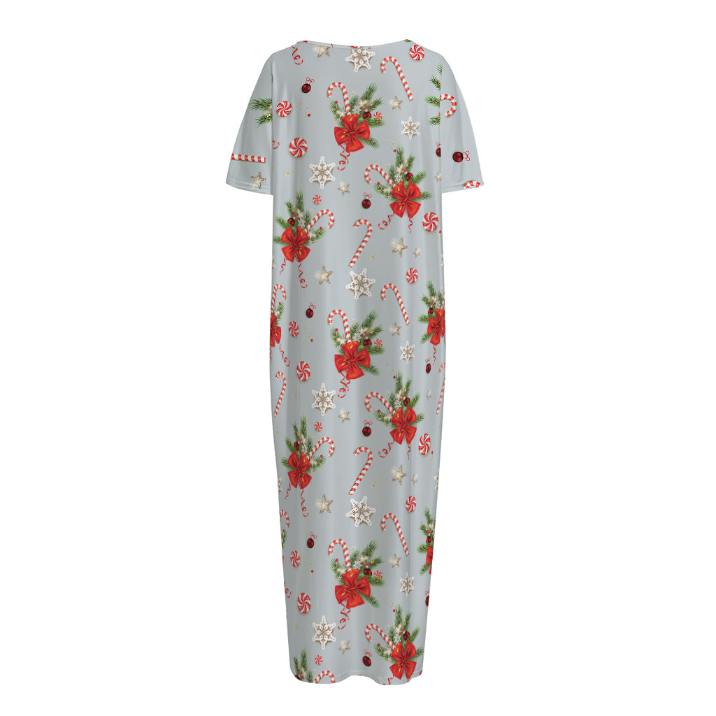 Christmas Winter Holiday Pattern Print Short Sleeve Long Nightdress