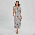 Christmas Winter Holiday Pattern Print Short Sleeve Maxi Dress