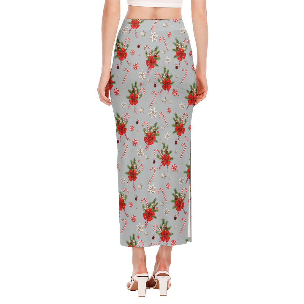 Christmas Winter Holiday Pattern Print Side Slit Maxi Skirt