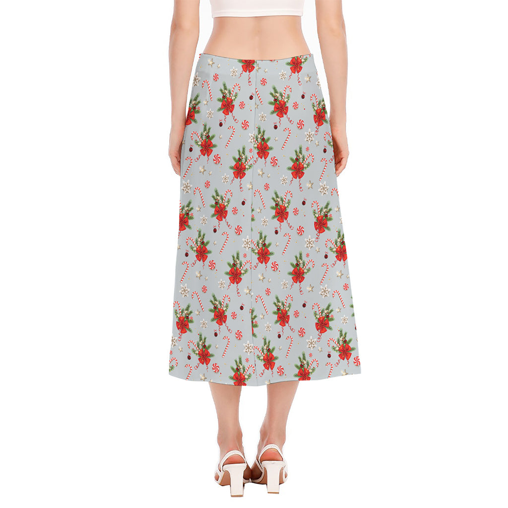 Christmas Winter Holiday Pattern Print Side Slit Midi Skirt
