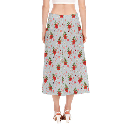 Christmas Winter Holiday Pattern Print Side Slit Midi Skirt