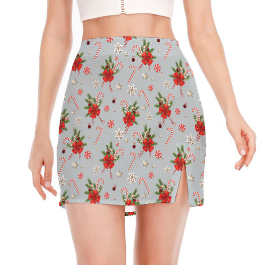 Christmas Winter Holiday Pattern Print Side Slit Mini Skirt