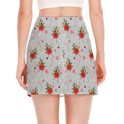Christmas Winter Holiday Pattern Print Side Slit Mini Skirt