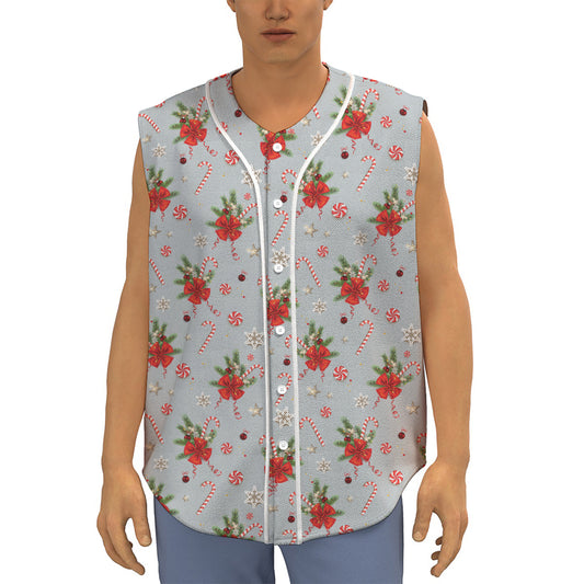 Christmas Winter Holiday Pattern Print Sleeveless Baseball Jersey