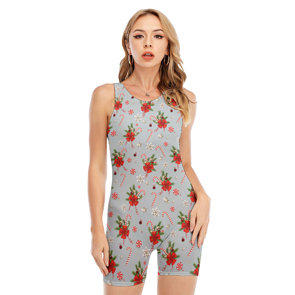Christmas Winter Holiday Pattern Print Sleeveless One Piece Swimsuit