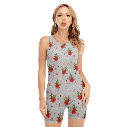 Christmas Winter Holiday Pattern Print Sleeveless One Piece Swimsuit