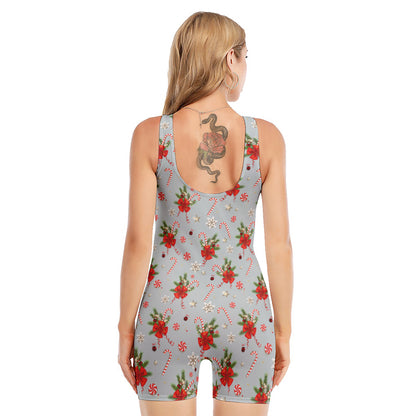 Christmas Winter Holiday Pattern Print Sleeveless One Piece Swimsuit