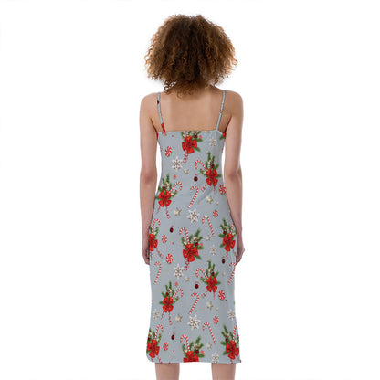 Christmas Winter Holiday Pattern Print Slim Fit Midi Cami Dress