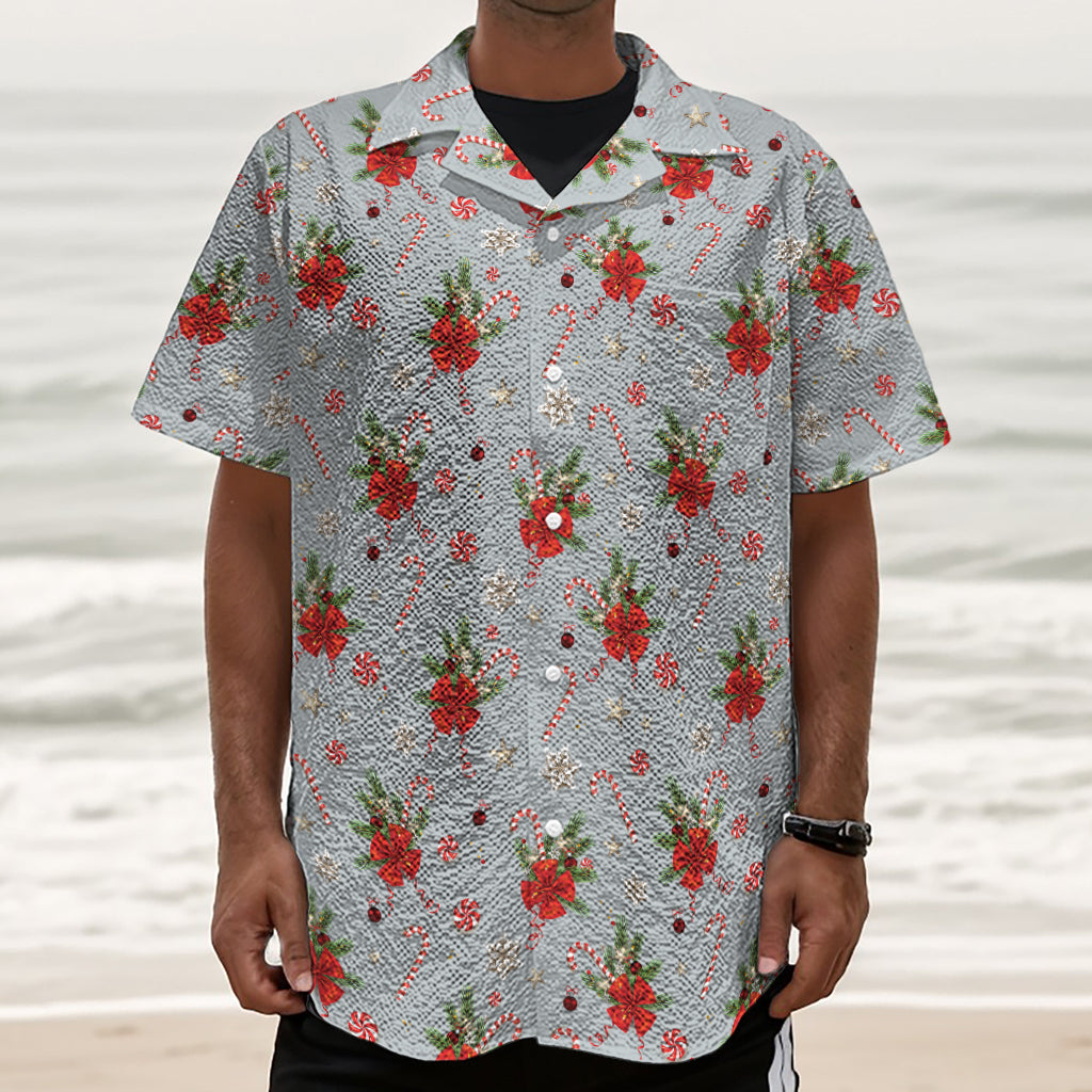 Christmas Winter Holiday Pattern Print Textured Short Sleeve Shirt