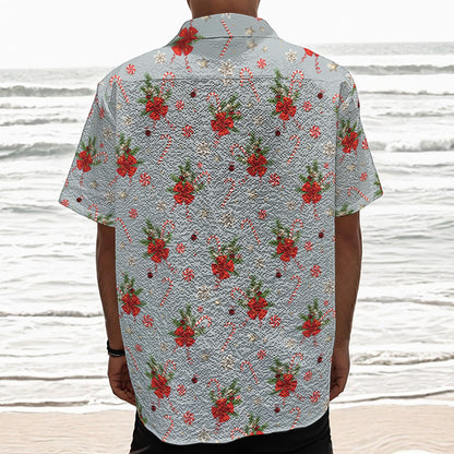 Christmas Winter Holiday Pattern Print Textured Short Sleeve Shirt