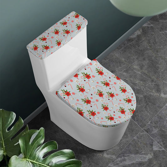 Christmas Winter Holiday Pattern Print Toilet Lid And Tank Cover Set