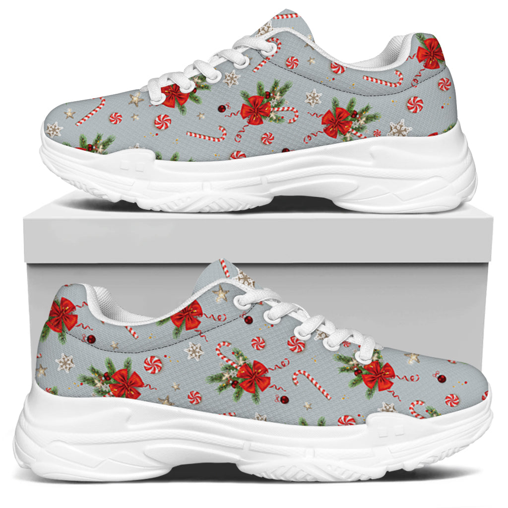 Christmas Winter Holiday Pattern Print White Chunky Shoes