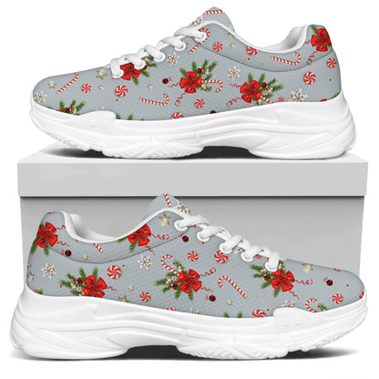 Christmas Winter Holiday Pattern Print White Chunky Shoes