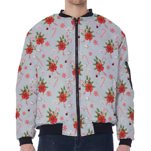 Christmas Winter Holiday Pattern Print Zip Sleeve Bomber Jacket