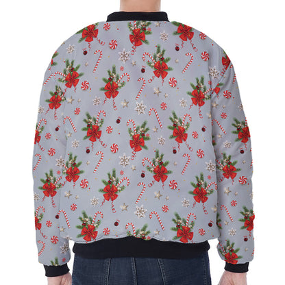 Christmas Winter Holiday Pattern Print Zip Sleeve Bomber Jacket