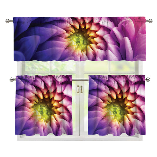 Chrysanthemum Flower Print 3 Piece Kitchen Curtains