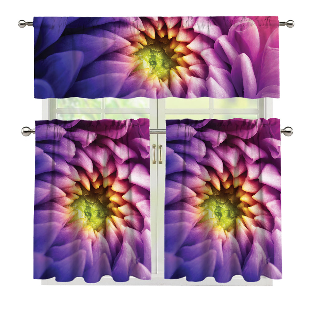 Chrysanthemum Flower Print 3 Piece Kitchen Curtains
