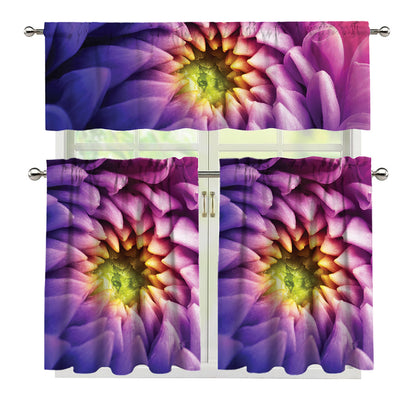 Chrysanthemum Flower Print 3 Piece Kitchen Curtains