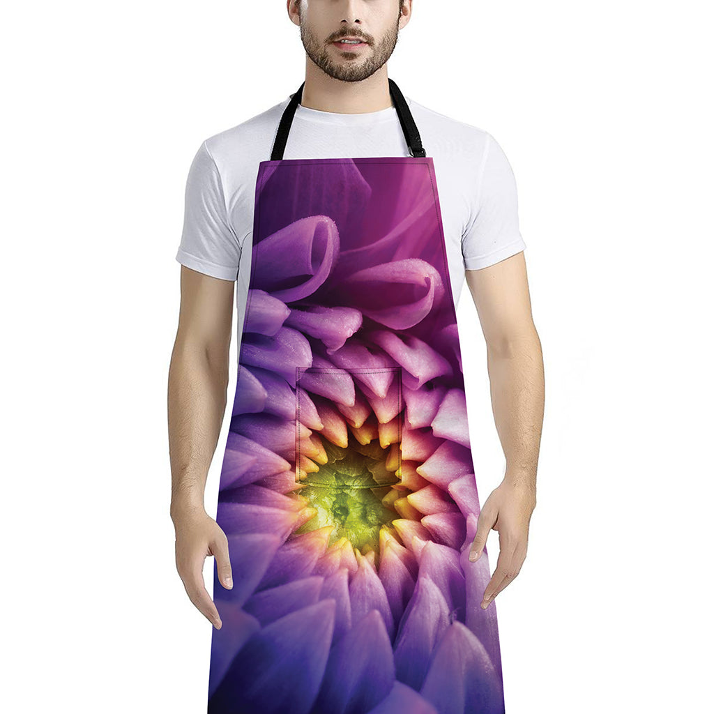 Chrysanthemum Flower Print Bib Apron With Pocket