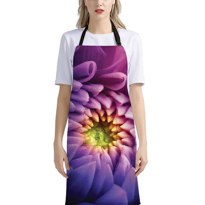 Chrysanthemum Flower Print Bib Apron With Pocket