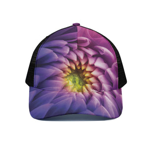 Chrysanthemum Flower Print Black Mesh Trucker Cap