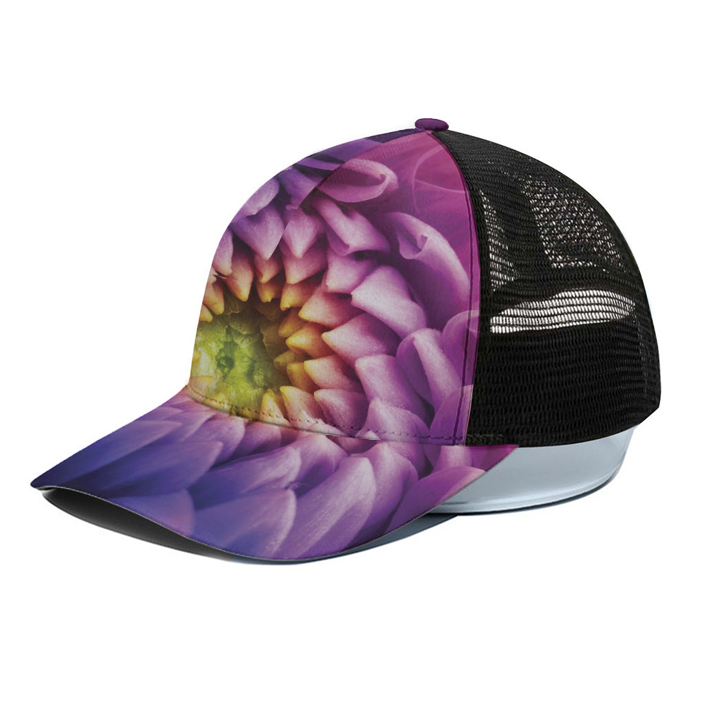 Chrysanthemum Flower Print Black Mesh Trucker Cap