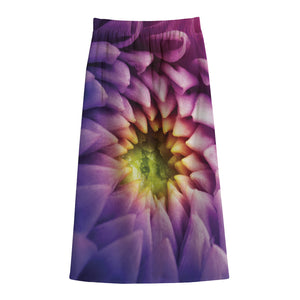 Chrysanthemum Flower Print Cotton Front Slit Maxi Skirt