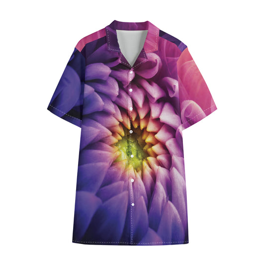 Chrysanthemum Flower Print Cotton Hawaiian Shirt