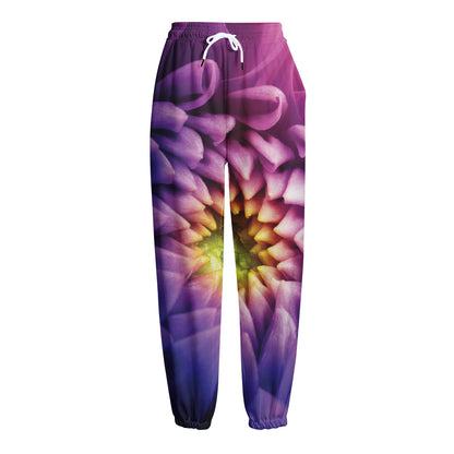 Chrysanthemum Flower Print Fleece Lined Knit Pants