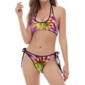 Chrysanthemum Flower Print Halter Scoop Tie Side Bikini