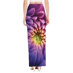 Chrysanthemum Flower Print High Slit Maxi Skirt