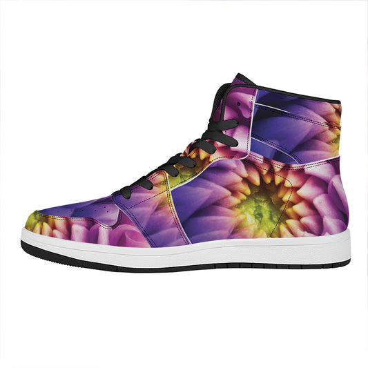 Chrysanthemum Flower Print High Top Leather Sneakers