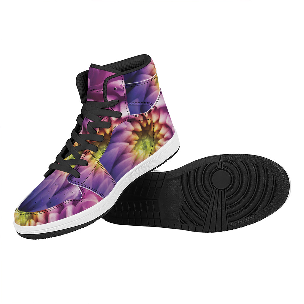 Chrysanthemum Flower Print High Top Leather Sneakers