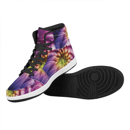 Chrysanthemum Flower Print High Top Leather Sneakers