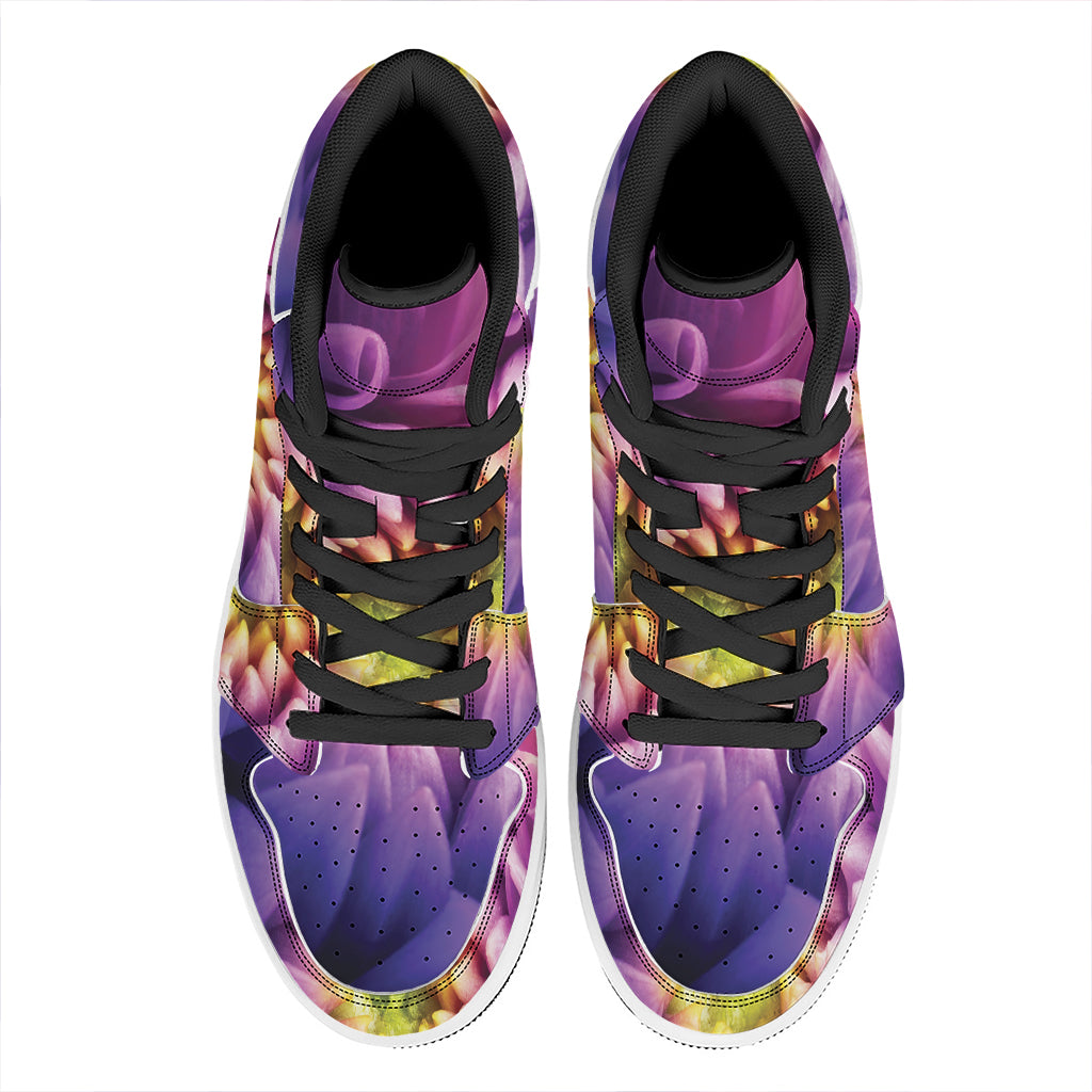 Chrysanthemum Flower Print High Top Leather Sneakers